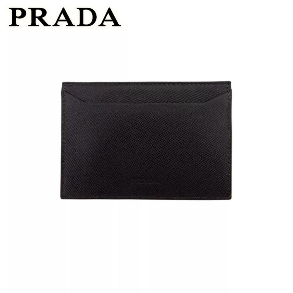 PRADA Card Case EBANO Dark Leather Authentic Used